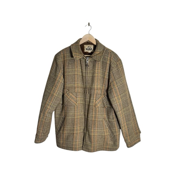 Vintage Woolrich Jacket Plaid Full Zip Coat Sherpa Lined Brown 70s Men's Large - Picture 3 of 5